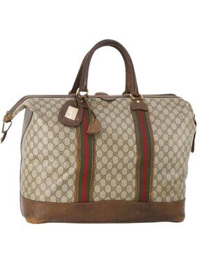 GUCCI GG Supreme Web Sherry Line Boston Bag PVC Beige Gold